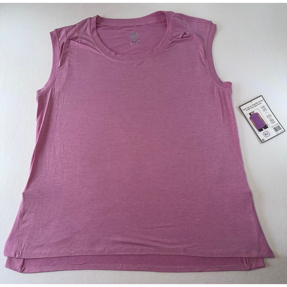 RBX Tunic Tee Shoulder Pleats Rib Trim Side Vents Pink Orchid Athleisure Women M - Picture 6 of 6